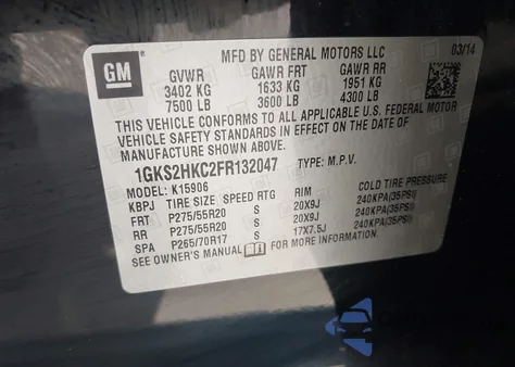 2015 GMC Yukon Xl 1500 Slt z USA, uszkodzony, nr VIN 1GKS2HKC2FR132047